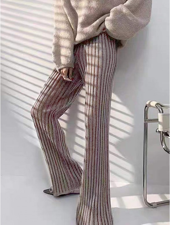 Cashmere Blend Solid Color Knitted Yarn Stretchy Pants 